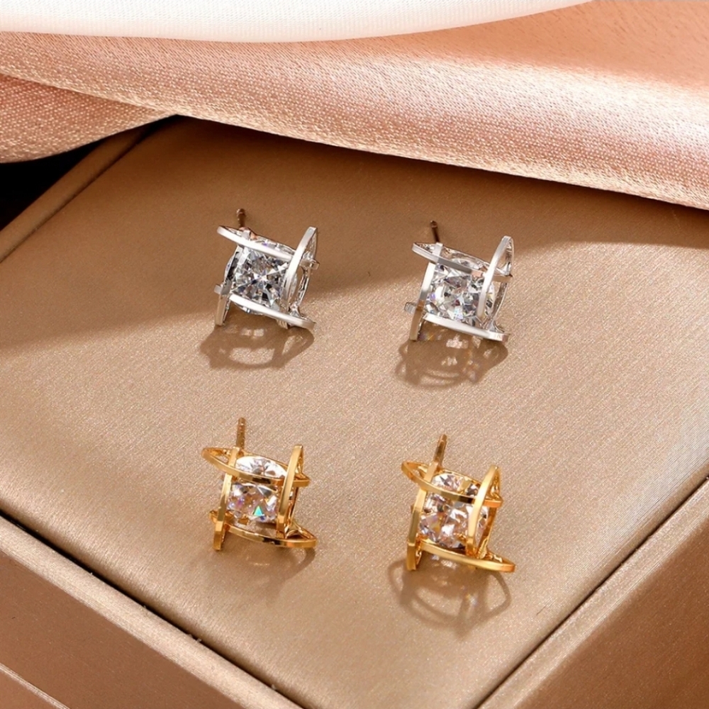 SOLD SOLD Gold Diamond Stud Earrings - Picture 2 of 4